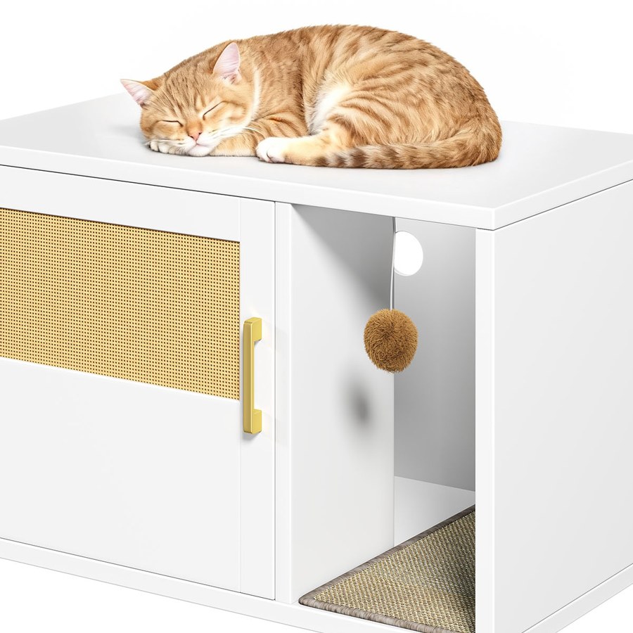 White cat litter cabinet